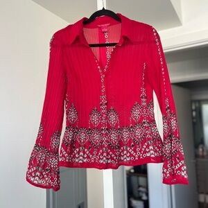 Vintage Sunny Leigh Red and White Patterned Blouse
